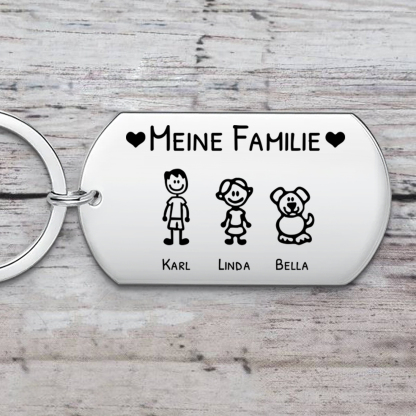 Personalisierbarer 2-7 Namen Schlüsselanhänger mit Muster-Meine Familie