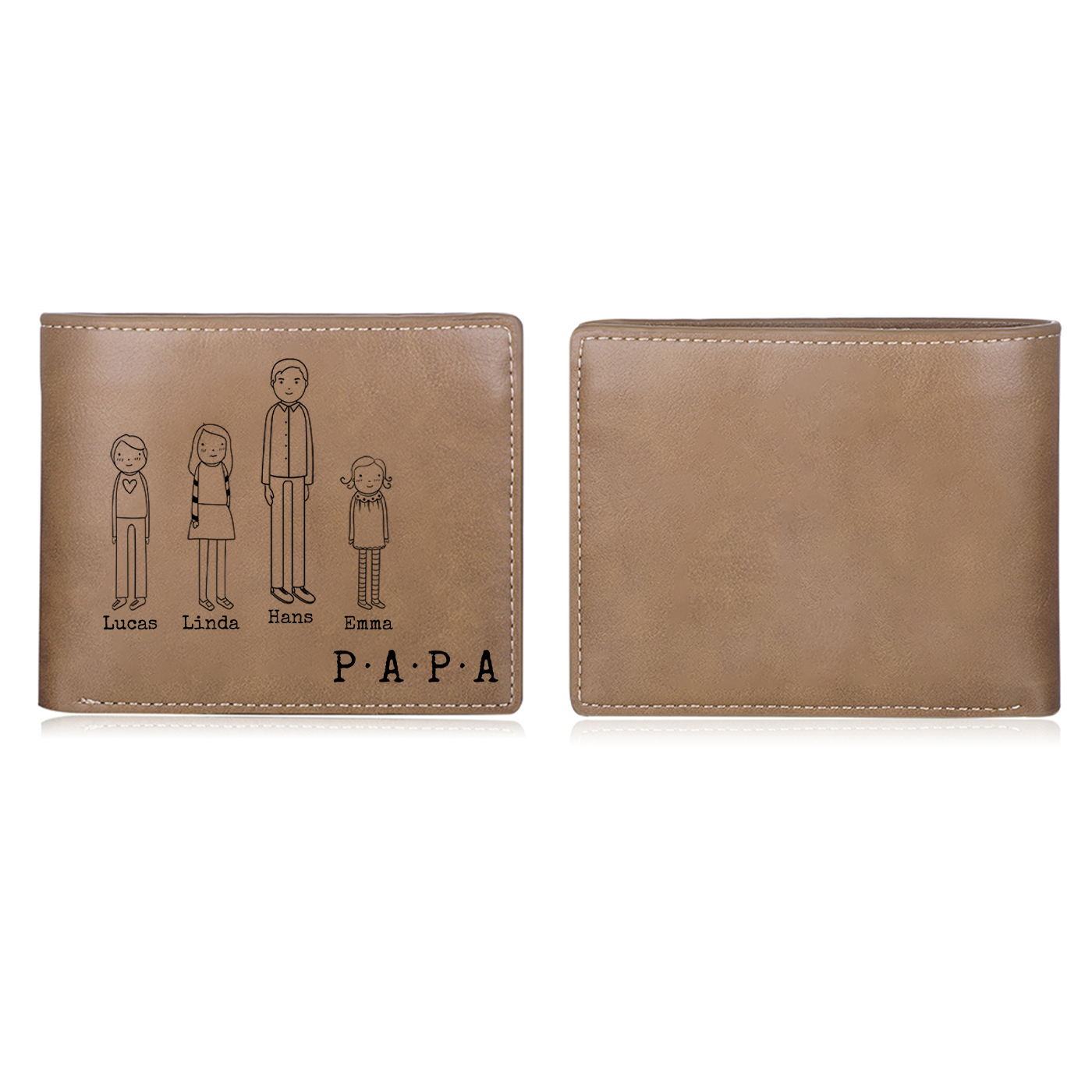 Herren Personalisierte 1-10 Namen- Leder Geldbörse mit Vater und Kind- Geschenk für Papa zum Vatertag