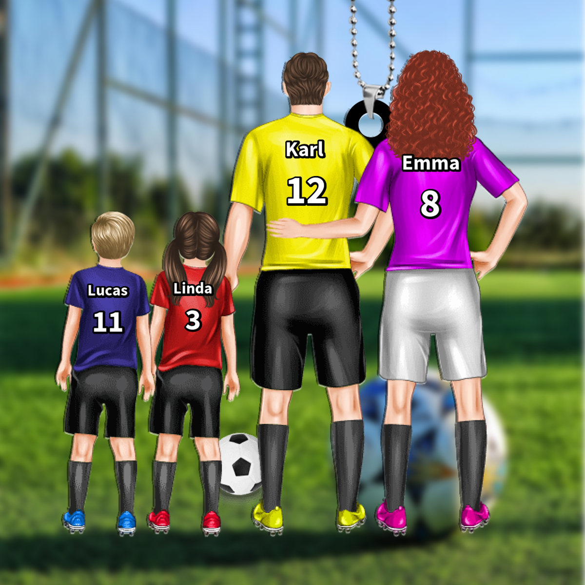 Personalisierbare 3 Namen Fussball Familie-Schlüsselanhänger für Familie