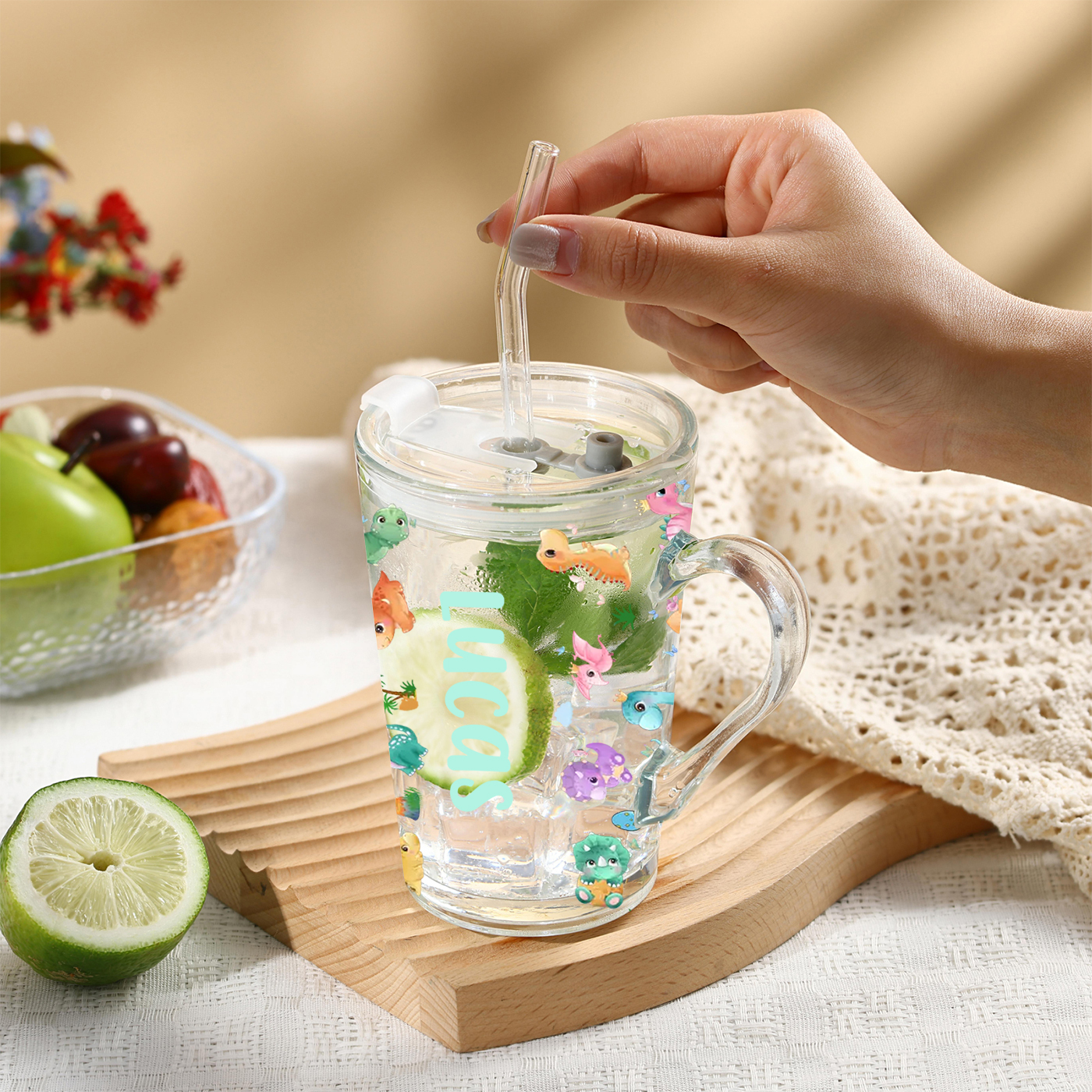 Glas Tasse-Personalisierter Name & Muster -Geschenk zum Schulanfang