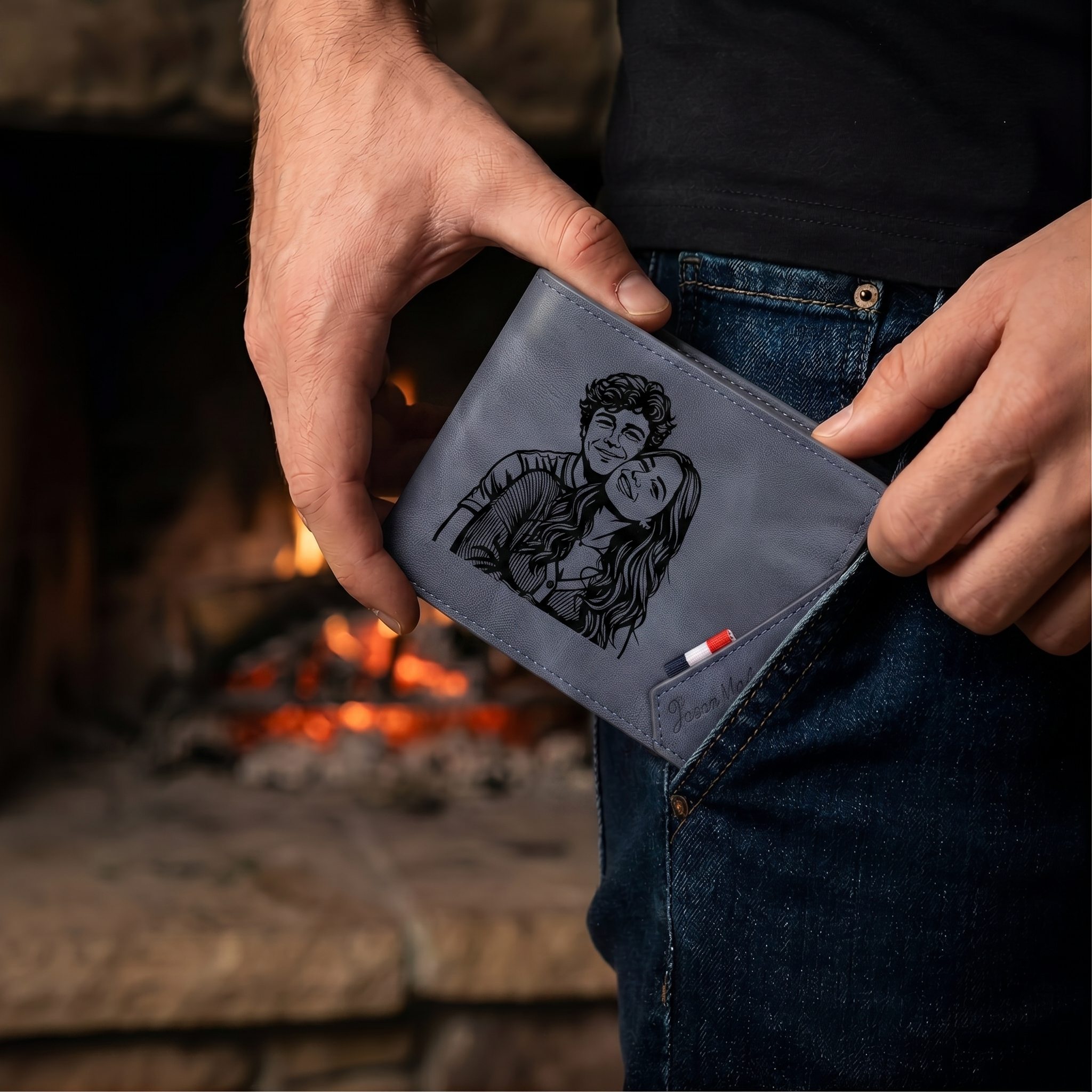 Personalisierte Herren‑Geldbörse mit Foto‑Gravur oder Monogramm Initiale