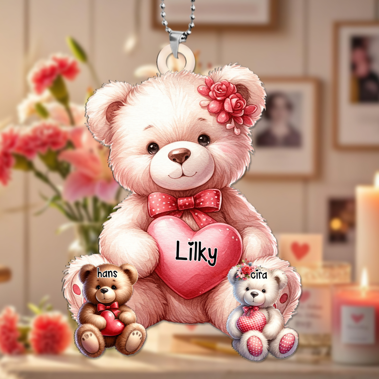 Oma/Mama Bär mit Herz - Personalisierter Schlüsselanhänger aus Acryl - Geschenk für Oma/Mama