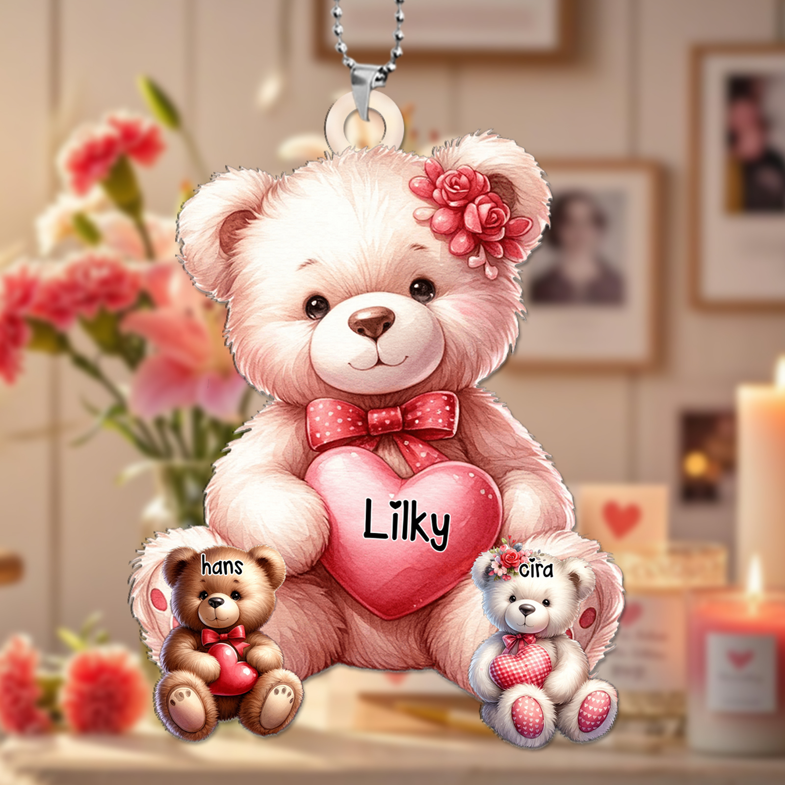Oma/Mama Bär mit Herz - Personalisierter Schlüsselanhänger aus Acryl - Geschenk für Oma/Mama