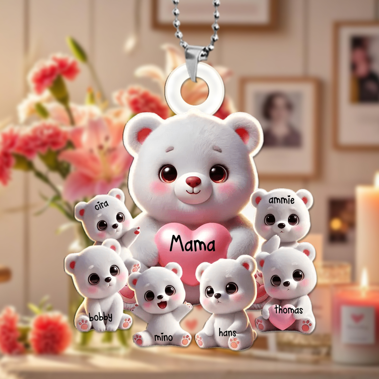 Oma/Mama Bär mit Herz - Personalisierter Schlüsselanhänger aus Acryl - Geschenk für Oma/Mama