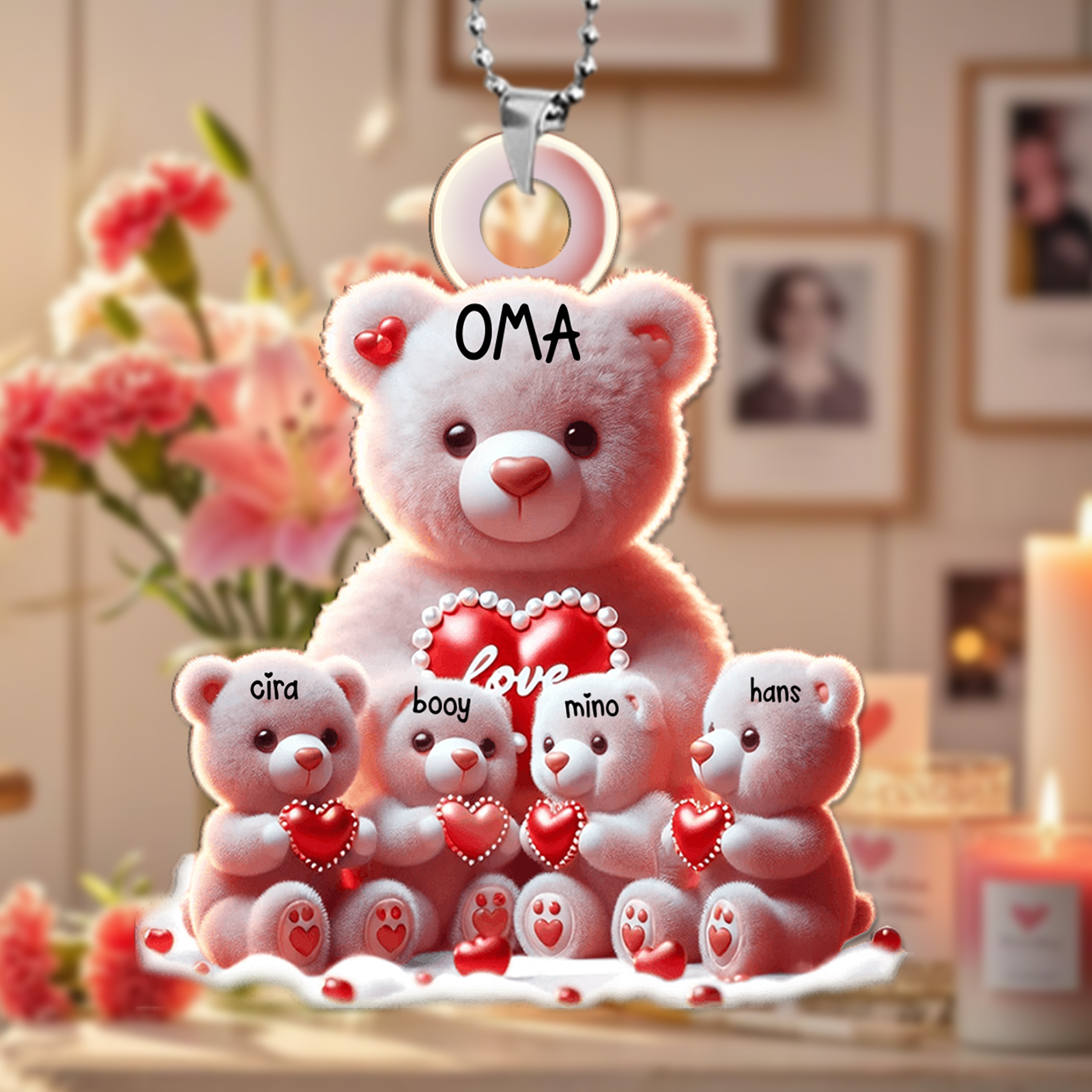 Oma/Mama Bär mit Herz - Personalisierter Schlüsselanhänger aus Acryl - Geschenk für Oma/Mama