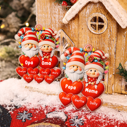 Personalisierte 1-15 Namen Weihnachtsornament Acryl-Anhänger mit Wichteln & Herzen – Perfektes Geschenk für Opa & Oma