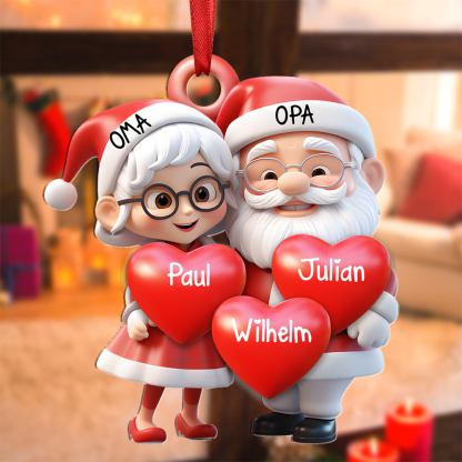 Personalisierte 2-9 Namen Weihnachtsornament Acryl-Anhänger mit Herzen – Weihnachtsgeschenk für Opa & Oma