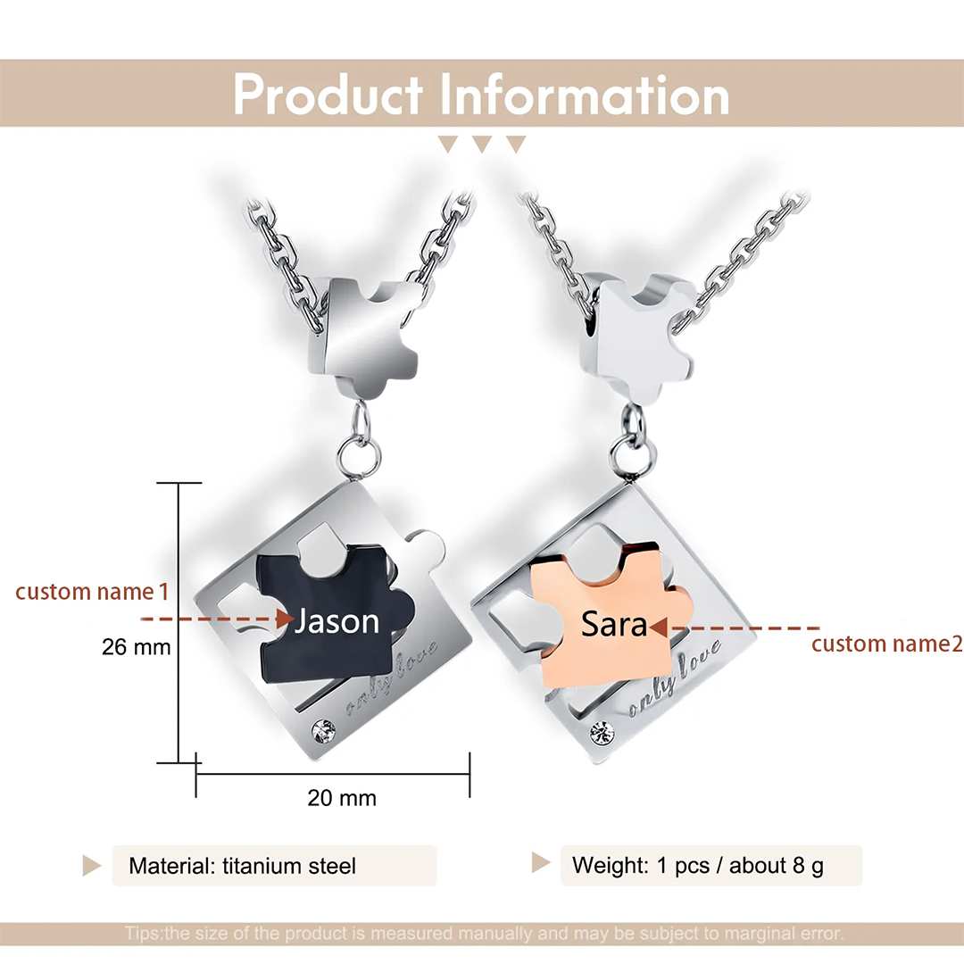 Personalisierte 2 Namen Puzzle "only Love" Halsketten Set