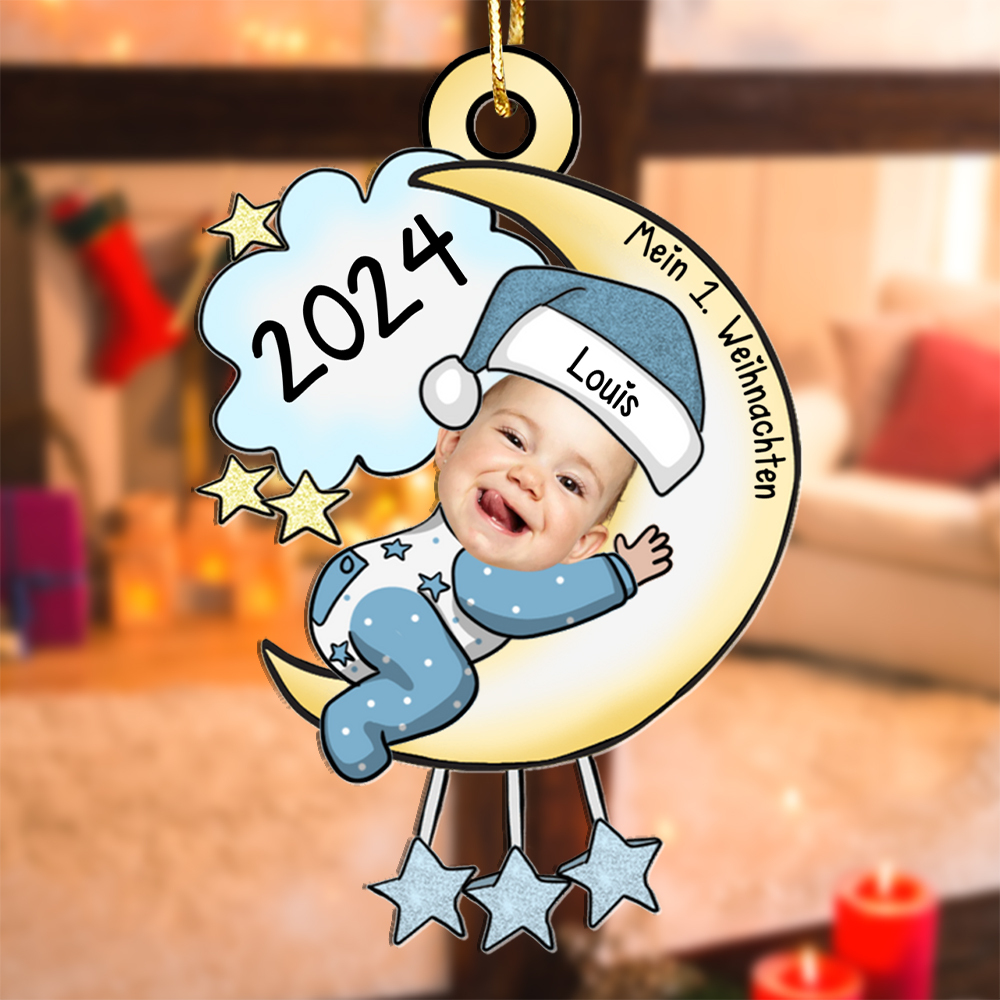 Acryl Weihnachtsornament – Personalisierter 1 Name & Foto & Jahr & Ordinalzahl Baby Weihnachtsanhänger