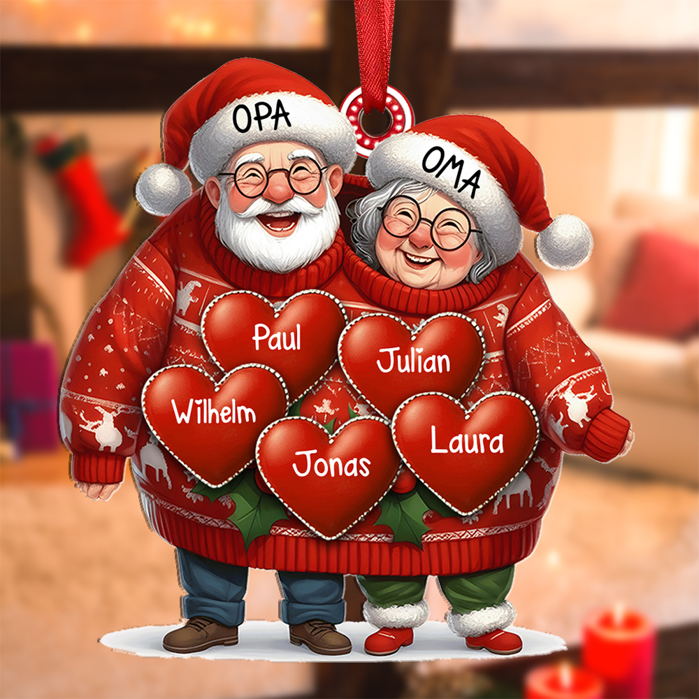 Acryl Weihnachtsornament- Personalisierte 2-8 Namen Weihnachtsanhänger Opa & Oma mit Herzen – Geschenk für Opa Oma Großeltern
