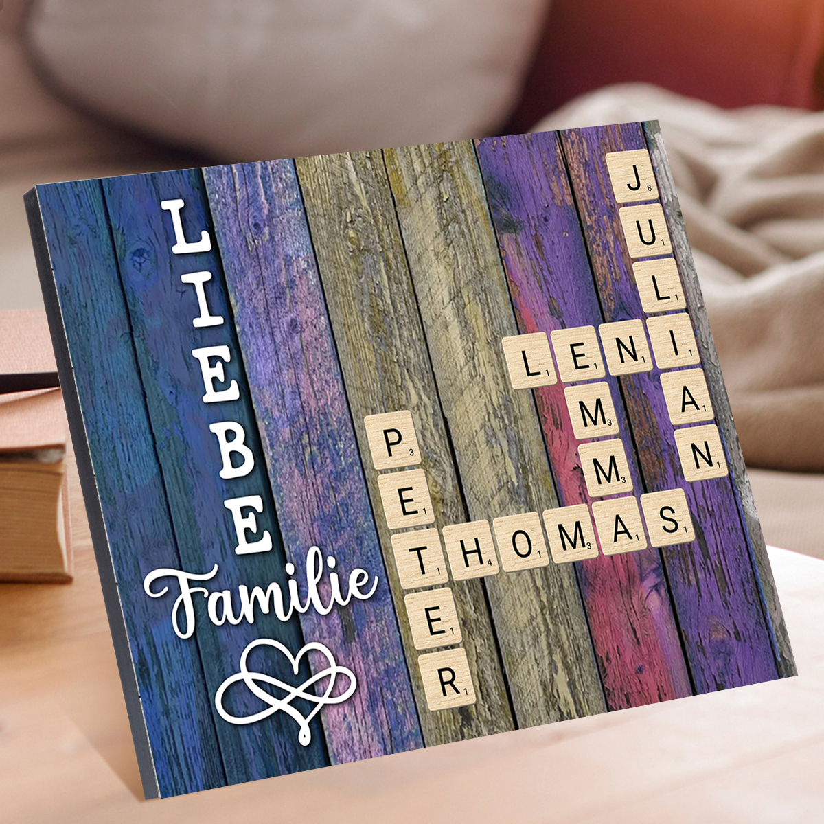 Personalisierte 2-12 Namen & Text Holzbild mit Familien Scrabble-Namen – Geschenk für Familie