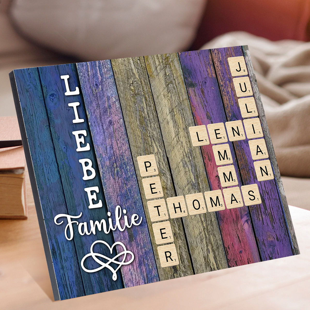 Personalisierte 2-12 Namen & Text Holzbild mit Familien Scrabble-Namen – Geschenk für Familie