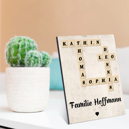 Personalisierte 2-12 Namen & Text Holzbild mit Familien Scrabble-Namen – Geschenk für Familie