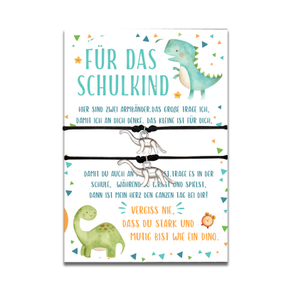 Dinos Armbänder Set mit 2 Ketten Für das Schulkind Vergesst nie, dass du stark und mutig bist wie ein Dino Schulanfang Geschenk mit Nachrichtenkarte