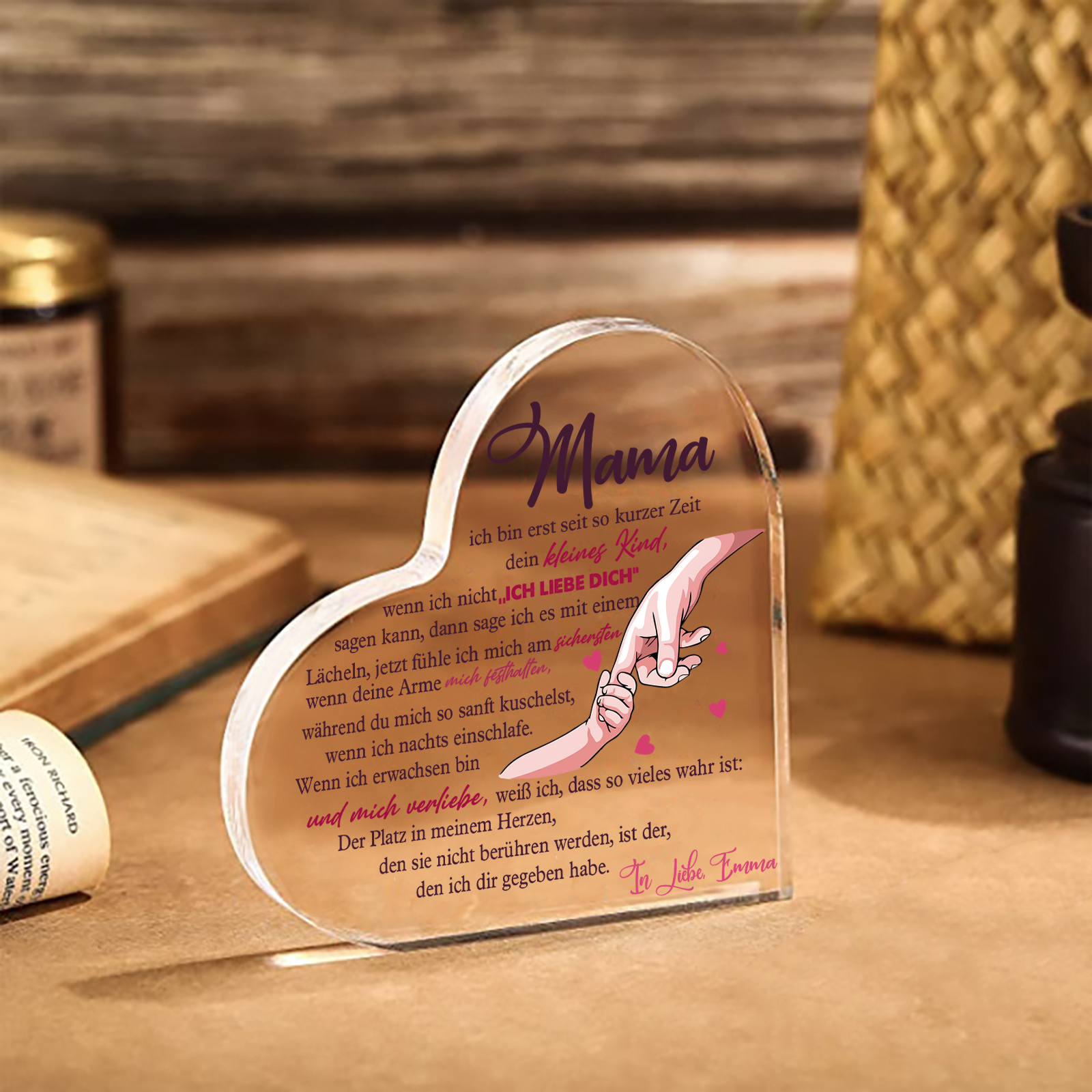 Personalisierter Text Herz Acryl-Deko-Mama Der Platz in meinem Herzen, den sie nicht berühren werden, ist der, den ich dir gegeben habe-Schreibtischdekoration für Mutter