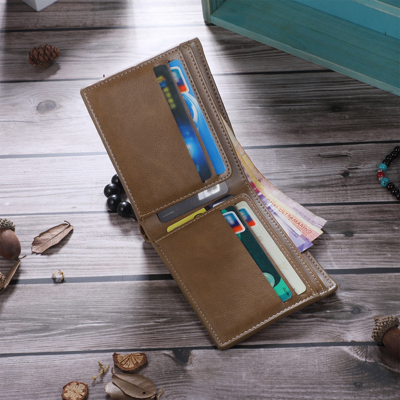 Herren Personalisierte 2 Namen- Leder Geldbörse mit Vater und Kind- Geschenk für Papa zum Vatertag