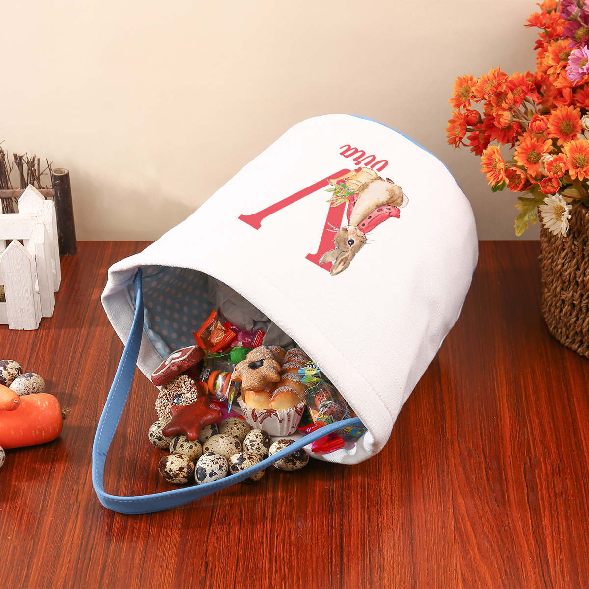 Personalisierbarer Name & Geburtsblume Leinwand Damen Tasche Einkaufstasche Tragetasche