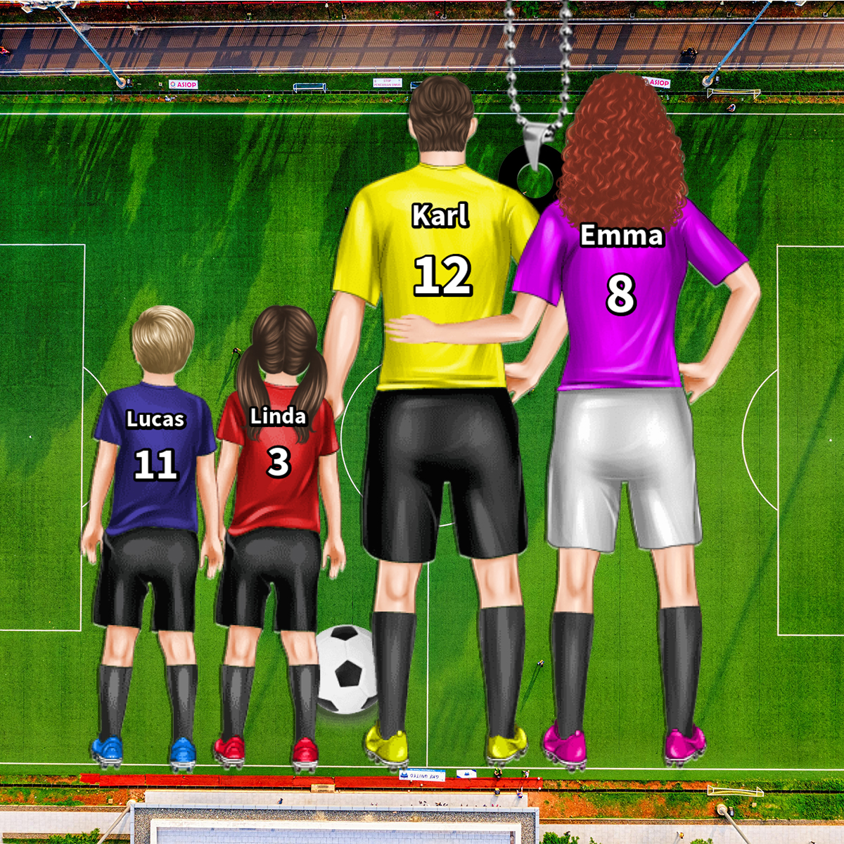 Personalisierbare 3 Namen Fussball Familie-Schlüsselanhänger für Familie