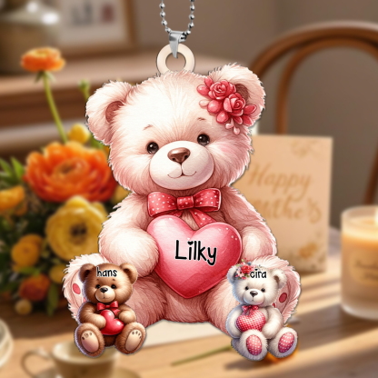 Oma/Mama Bär mit Herz - Personalisierter Schlüsselanhänger aus Acryl - Geschenk für Oma/Mama