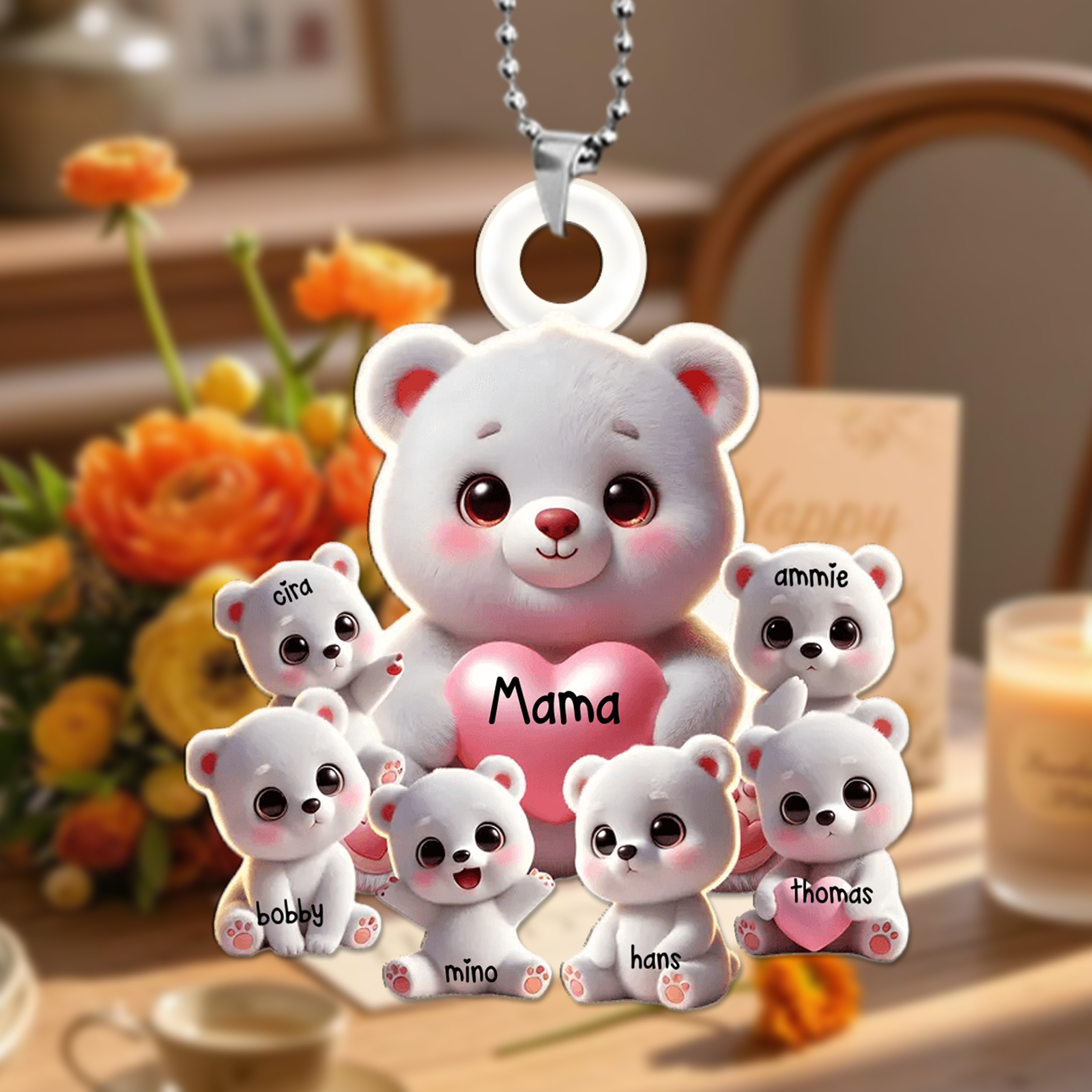 Oma/Mama Bär mit Herz - Personalisierter Schlüsselanhänger aus Acryl - Geschenk für Oma/Mama