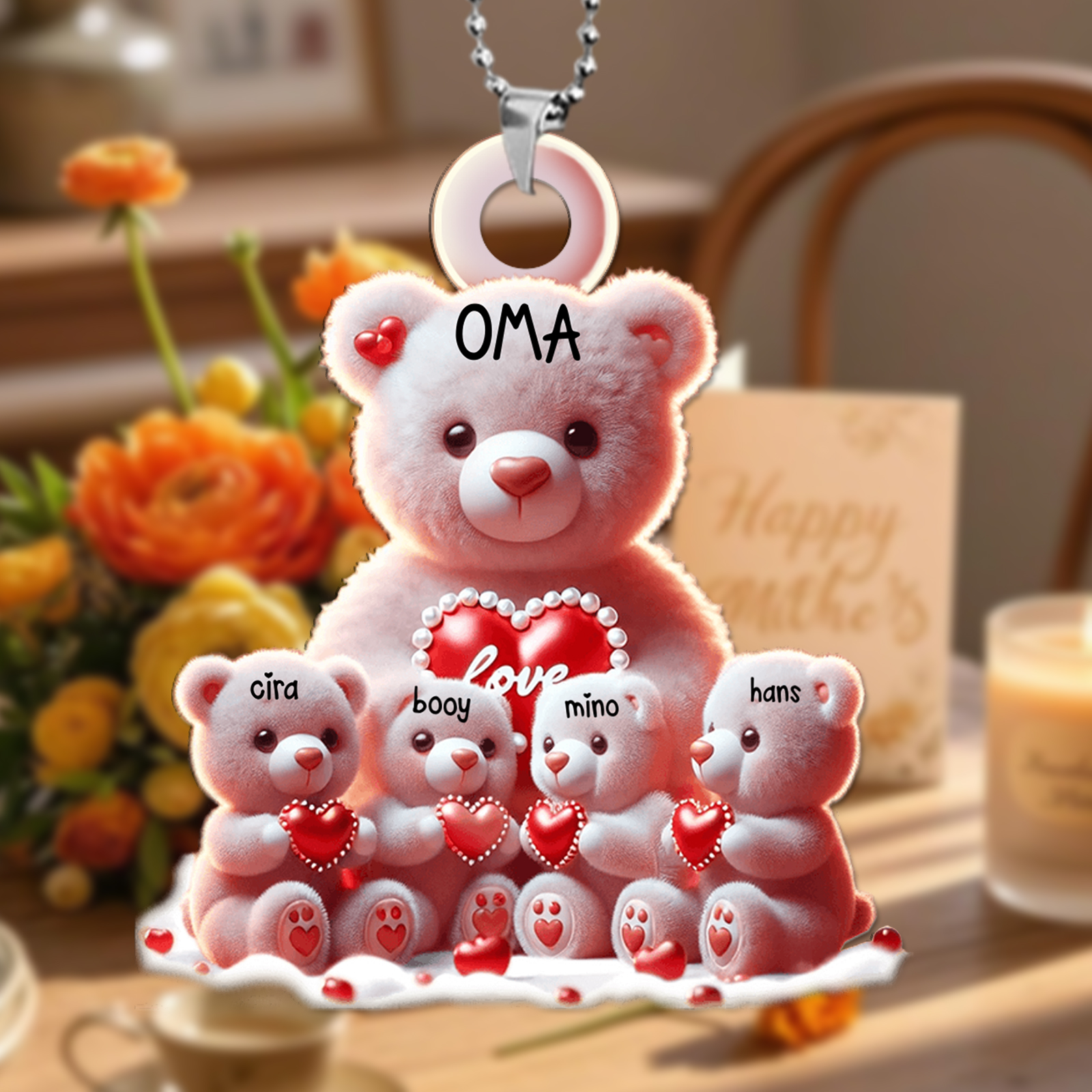Oma/Mama Bär mit Herz - Personalisierter Schlüsselanhänger aus Acryl - Geschenk für Oma/Mama