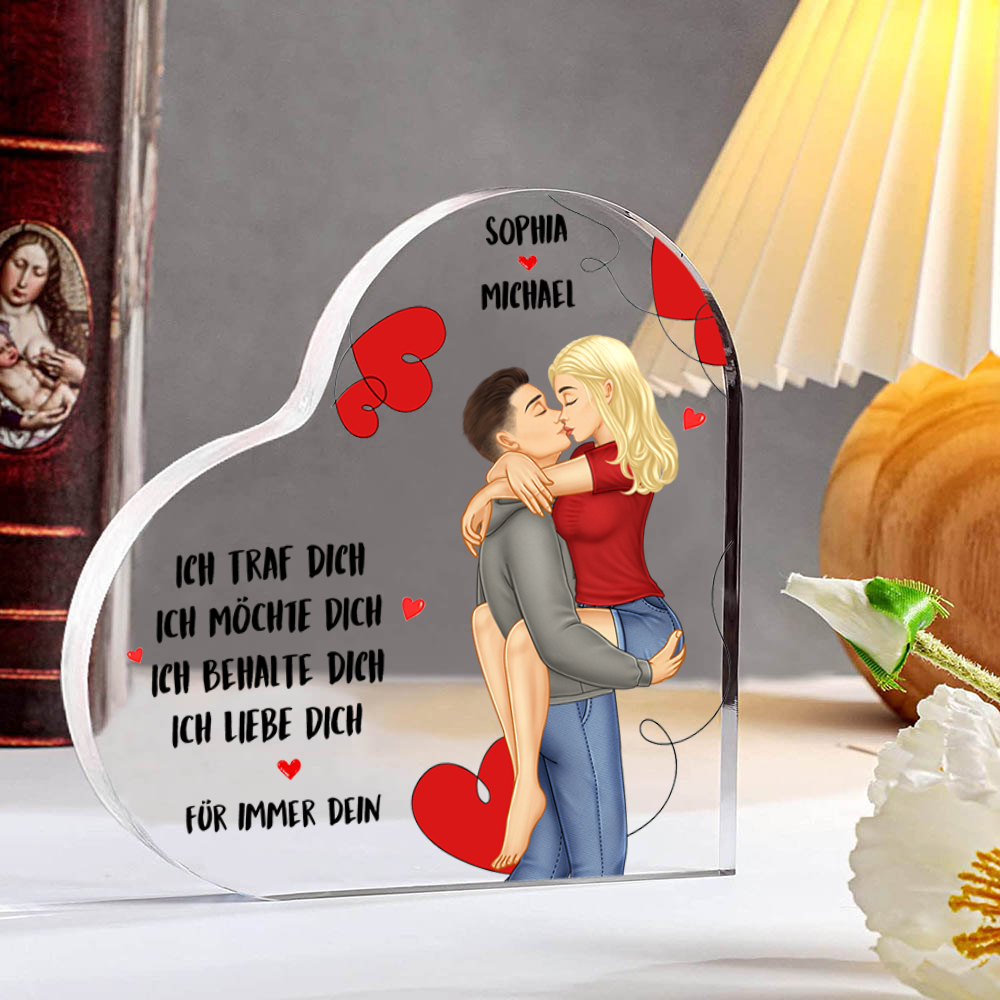 Personalisierte 2 Namen Herz Acryl-Deko - Ich traf dich Ich möchte dich Ich behalte dich Ich liebe dich für immer dein - Romantische Liebesdekoration für Paar