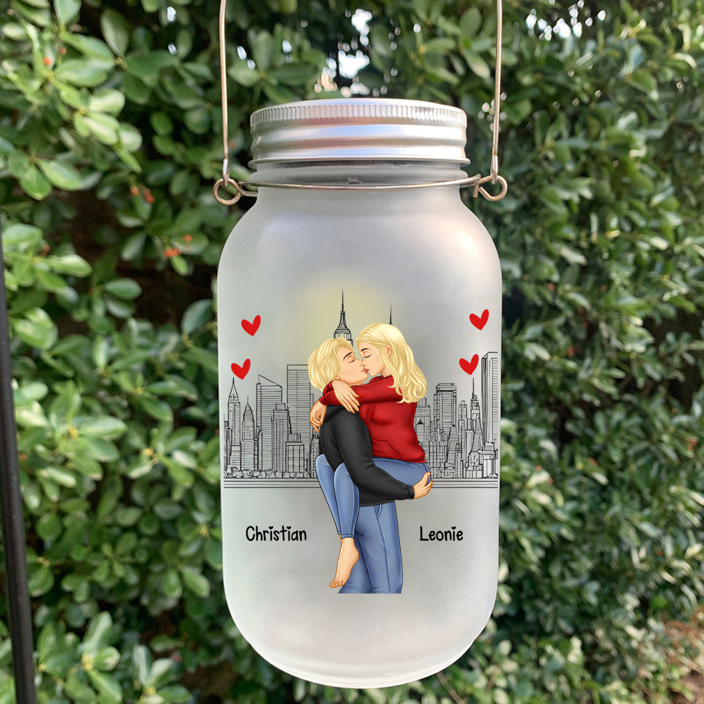 Personalisierte 2 Namen Licht - Ich traf dich, ich möchte dich, ich liebe dich, ich behalte dich für immer dein - Glasflaschen für Paar