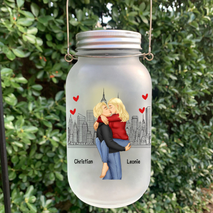 Personalisierte 2 Namen Licht - Ich traf dich, ich möchte dich, ich liebe dich, ich behalte dich für immer dein - Glasflaschen für Paar