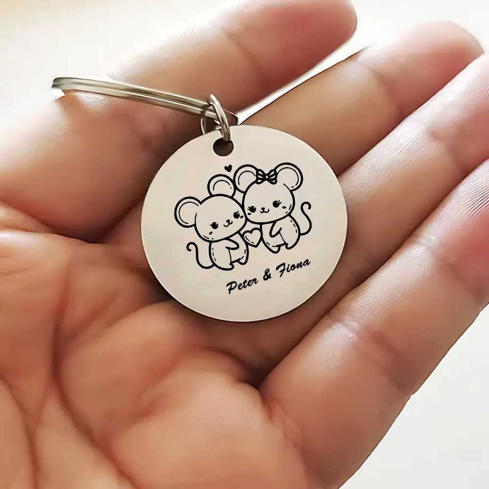 Personalisierter Text Mäusepaar Schlüsselanhänger - Mein lieber Mäuserich, hab dich ganz doch lieb - Schlüsselanhänger & Geschenkkarte Set