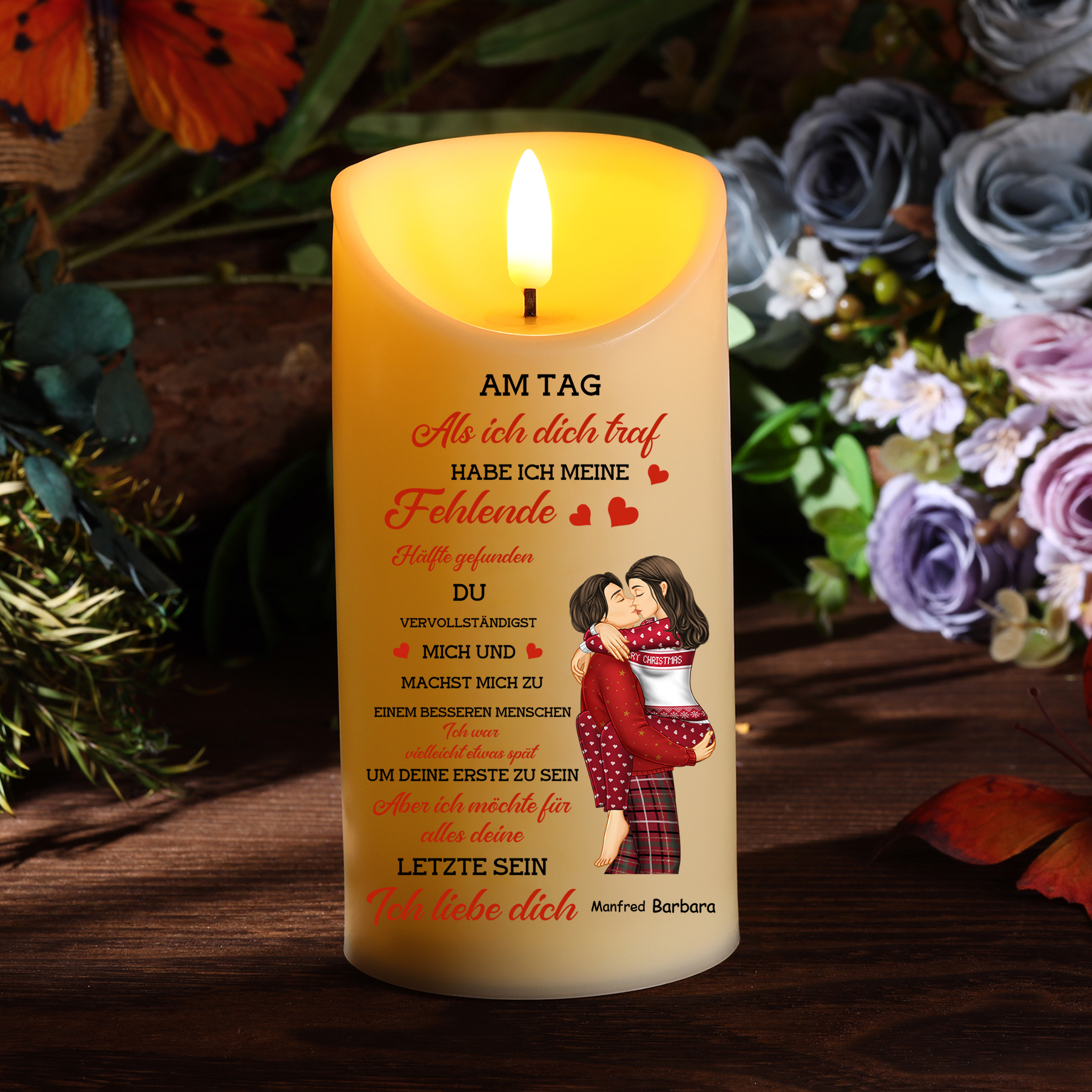 Personalisierte 2 Namen LED-Kerze – Am Tag, als ich dich traf, habe ich meine fehlende Hälfte gefunden. – Romantisches Geschenk für Paar
