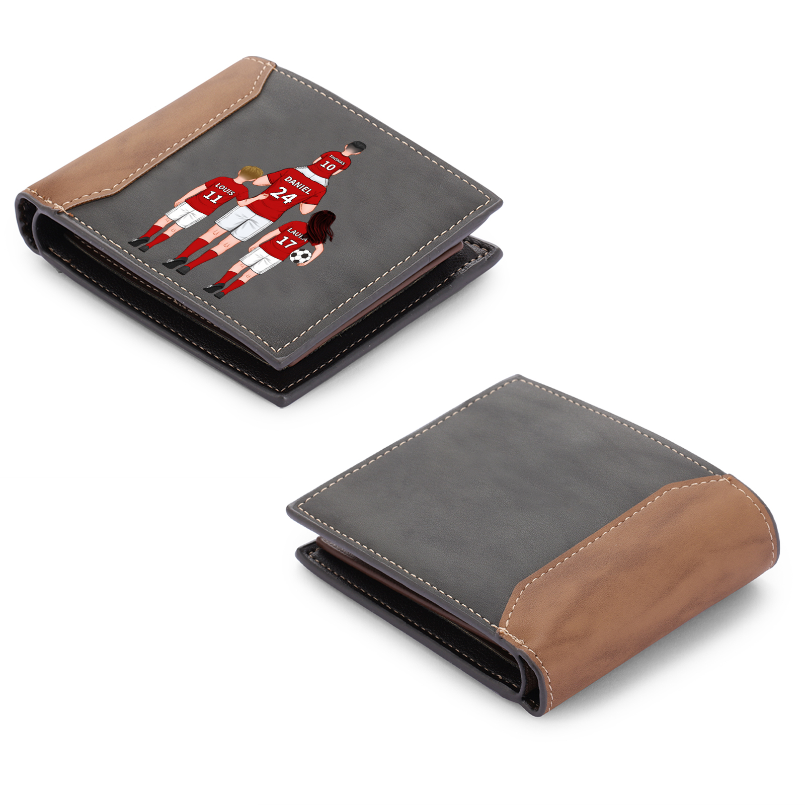 Herren Personalisierte 2-9 Namen & Text Papa & Kinder Fußball Leder Geldbörse – Geschenk für Papa Vater