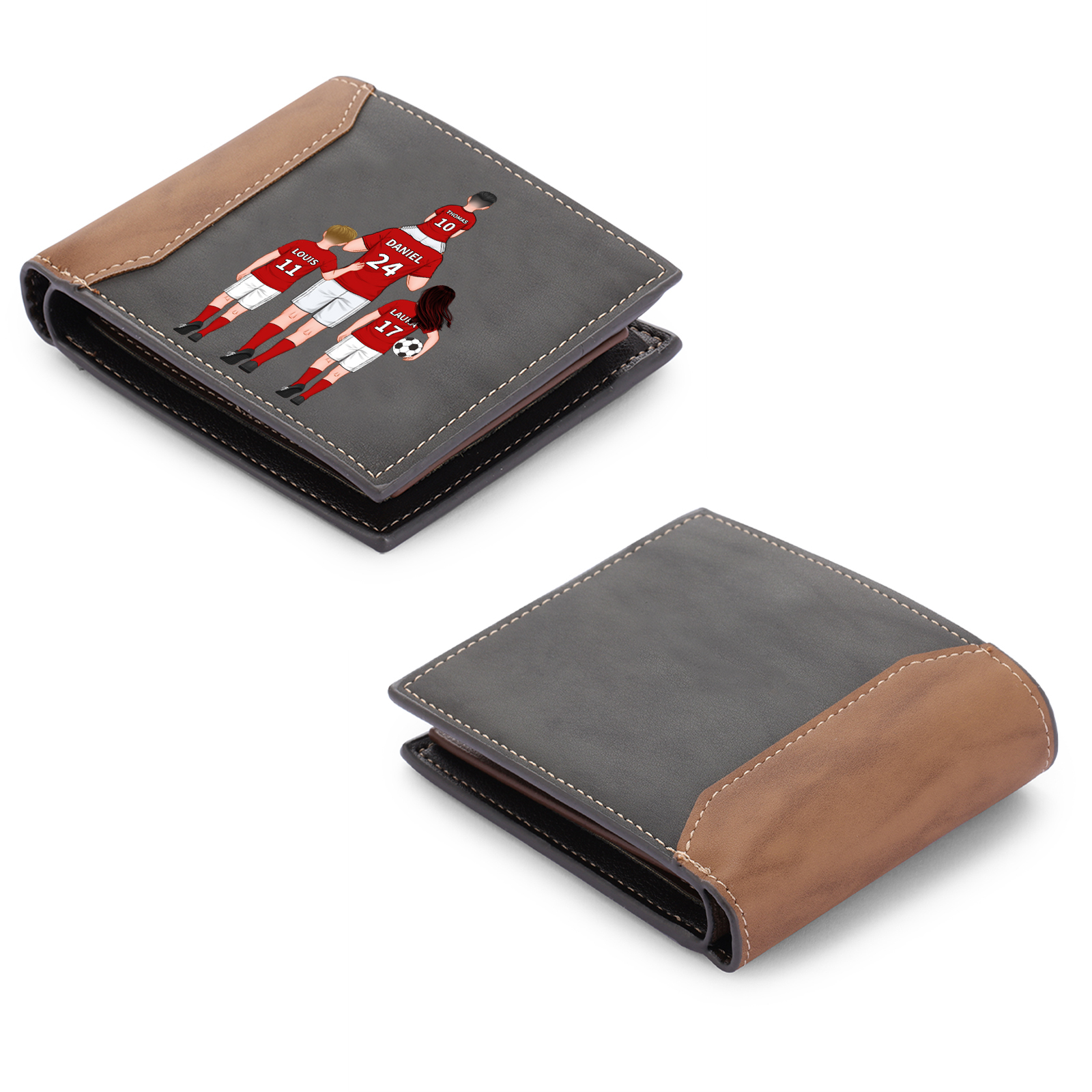 Herren Personalisierte 2-9 Namen & Text Papa & Kinder Fußball Leder Geldbörse – Geschenk für Papa Vater