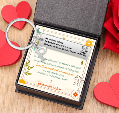 Personalisierter Text & Buchstabe Edelstahl Schlüsselanhänger – Du bist mein Lieblingswort in meinem Lieblingssatz – Geschenkkarte Set für Paar