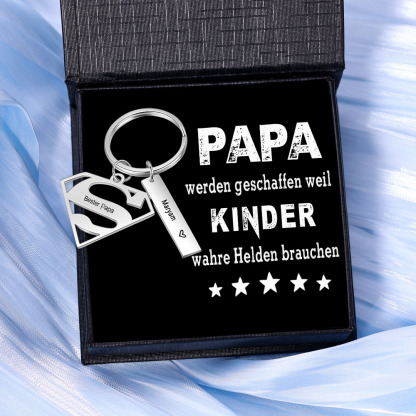 Personalisierbarer Text & 1 Name Papa werden geschaffen weil Kinder warhe Helden brauchen Schlüsselanhänger-Geschenk mit Nachrichtenkarte