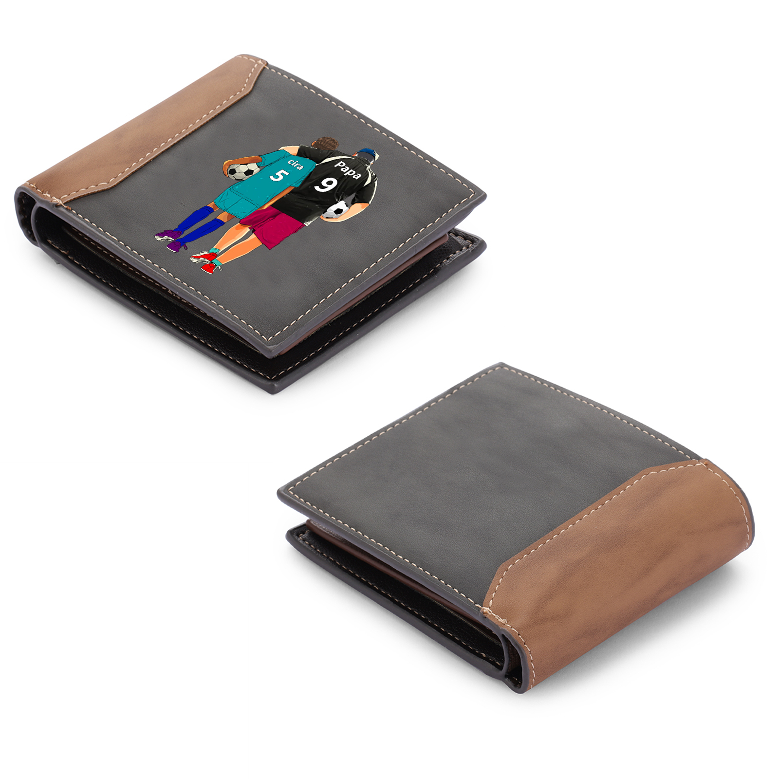 Personalisierte 1-7 Namen Familie Kinder mit Vater PU Leder Geldbörse