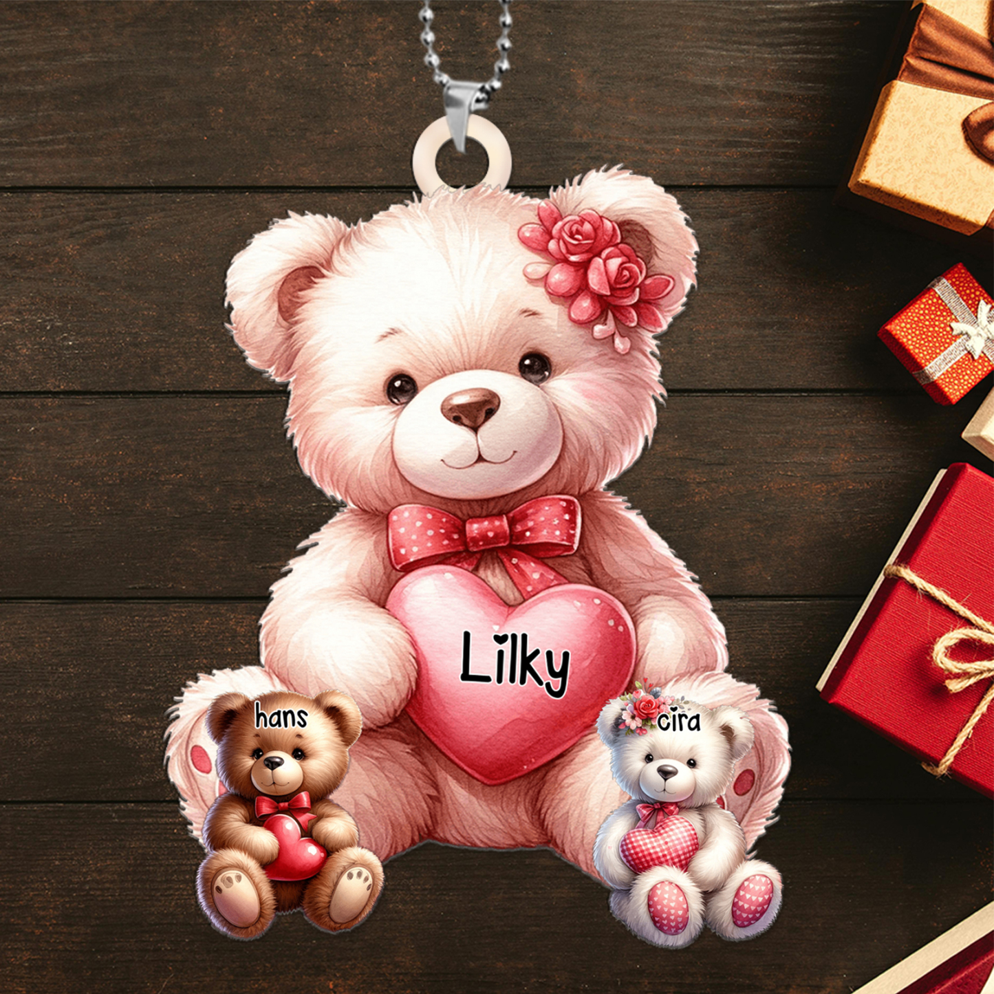 Oma/Mama Bär mit Herz - Personalisierter Schlüsselanhänger aus Acryl - Geschenk für Oma/Mama