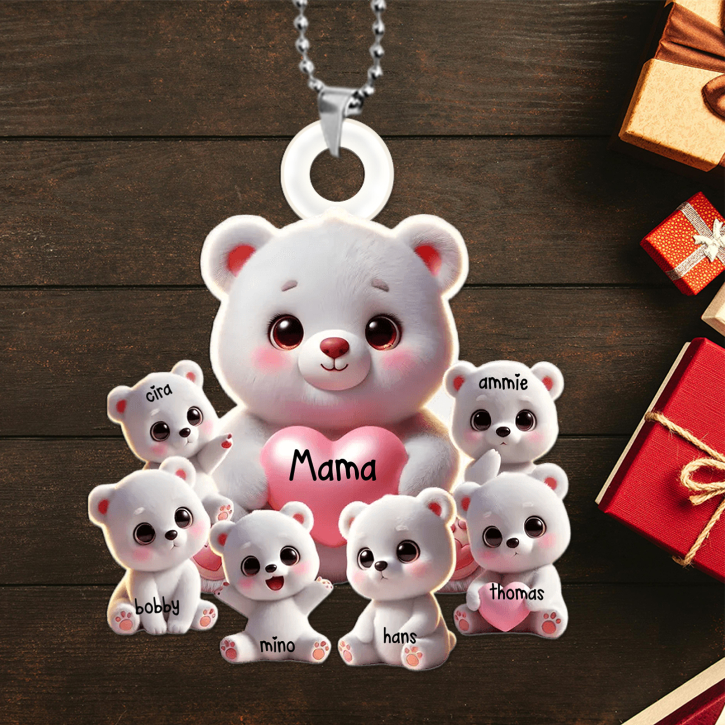 Oma/Mama Bär mit Herz - Personalisierter Schlüsselanhänger aus Acryl - Geschenk für Oma/Mama