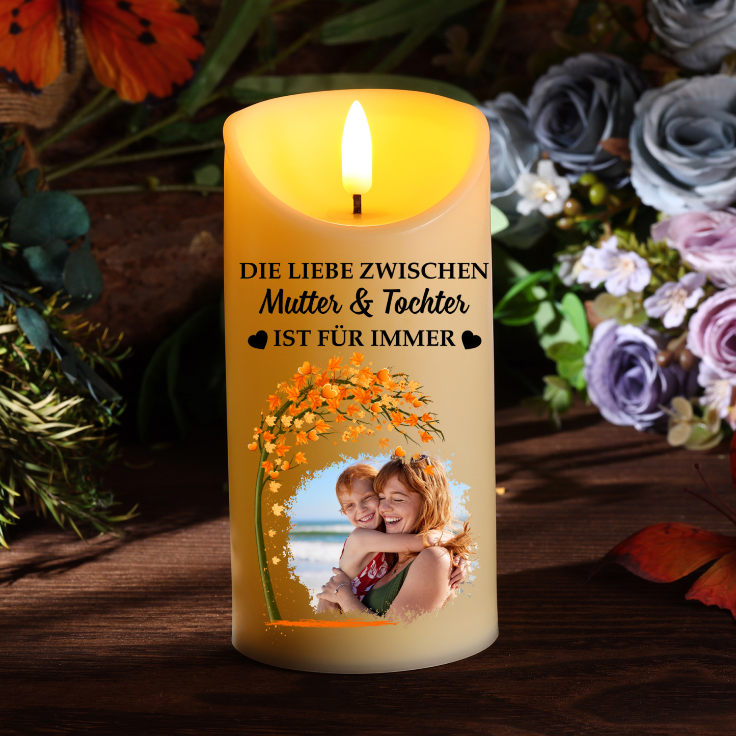 Personalisierbarer mit 1 Foto LED-Kerze für Mutter –  Die Liebe Zwischen Mutter & Kinder Ist Für Immer