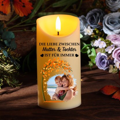Personalisierbarer mit 1 Foto LED-Kerze für Mutter –  Die Liebe Zwischen Mutter & Kinder Ist Für Immer