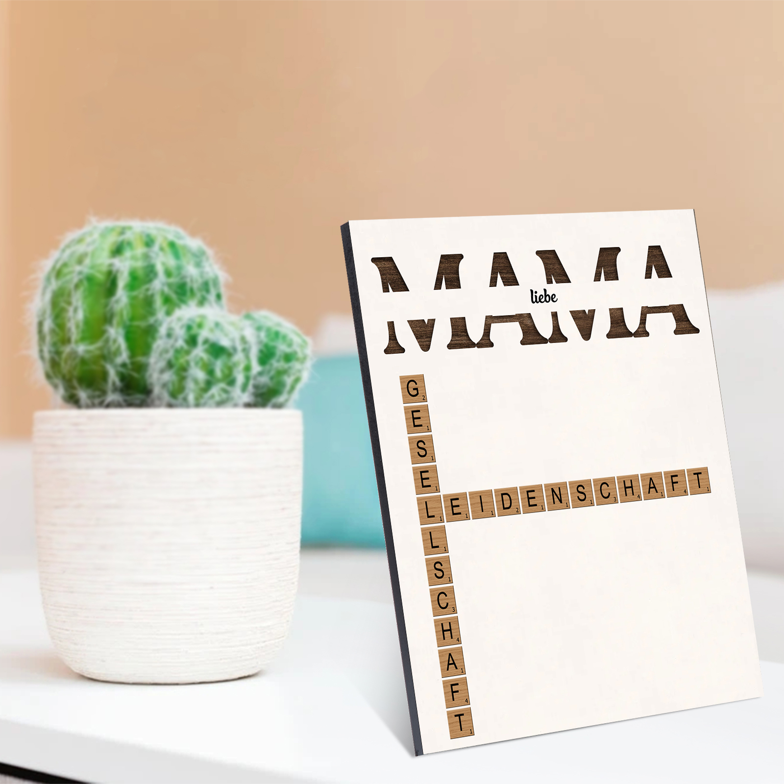 Kreuzworträtsel mit Holzrahmen, personalisierte Namen und Lebensbaum