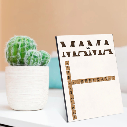 Kreuzworträtsel mit Holzrahmen, personalisierte Namen und Lebensbaum