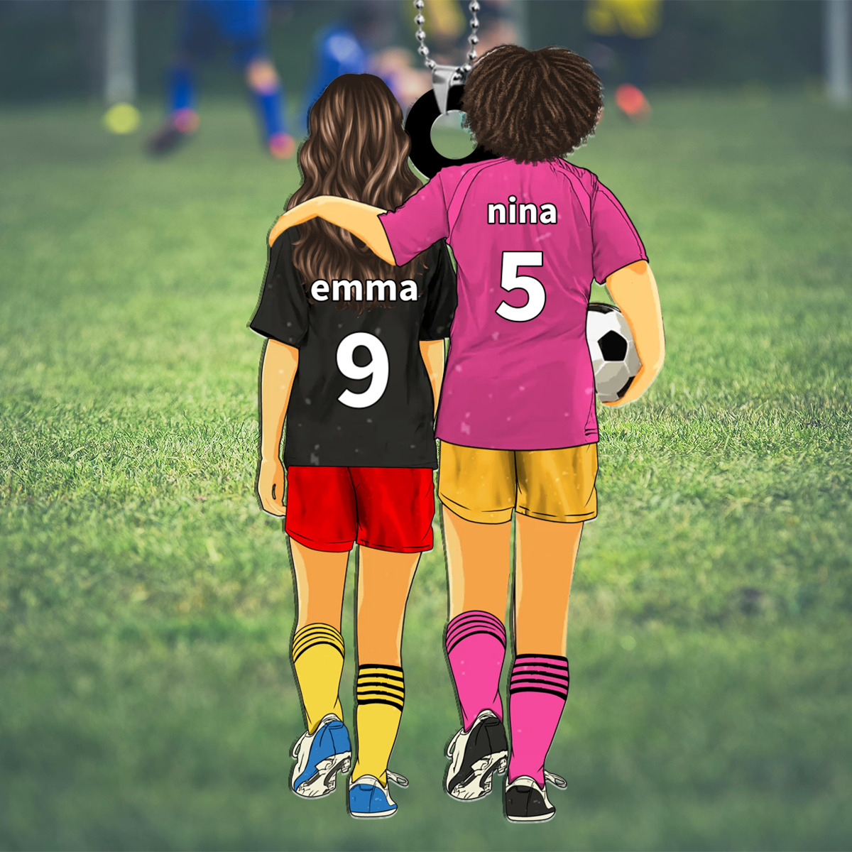 Personalisierter Acryl-Anhänger mit Fußball-Motiv für Mama & Kind