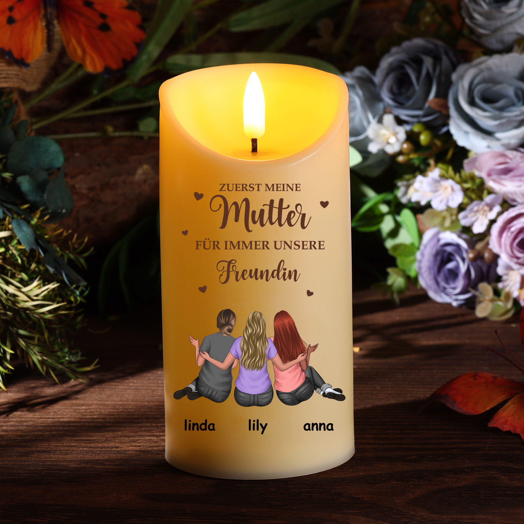 Personalisierbare LED-Kerze mit Namen & Text - ZUERST MEINE Mutter, FÜR IMMER MEINE Freundin- Mama & Tochter