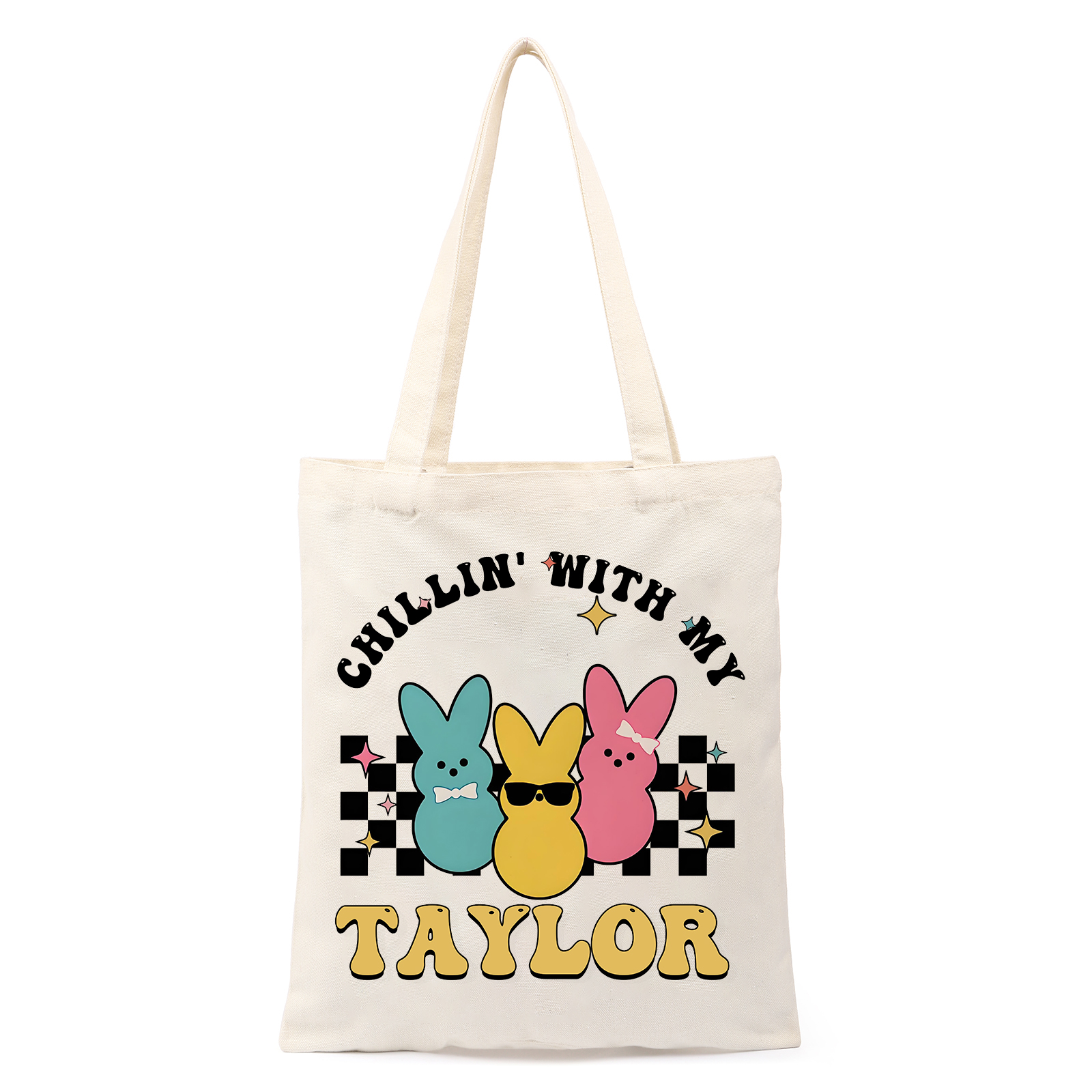Personalisierbarer Name & Text Ostern Leinen Hase Tasche