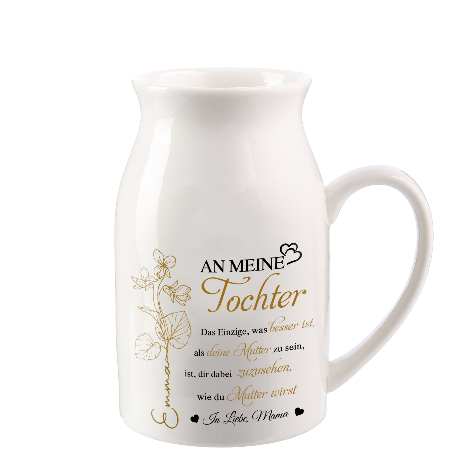 Personalisierte 1 Name & Geburtsblume-An meine Tochter- Gießvase mit Henkel Mama Vase-Pefektes Geschenk für Tochter
