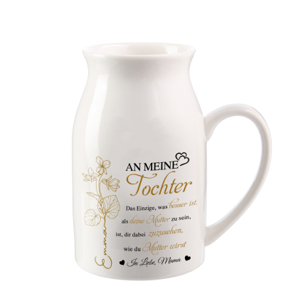 Personalisierte 1 Name & Geburtsblume-An meine Tochter- Gießvase mit Henkel Mama Vase-Pefektes Geschenk für Tochter