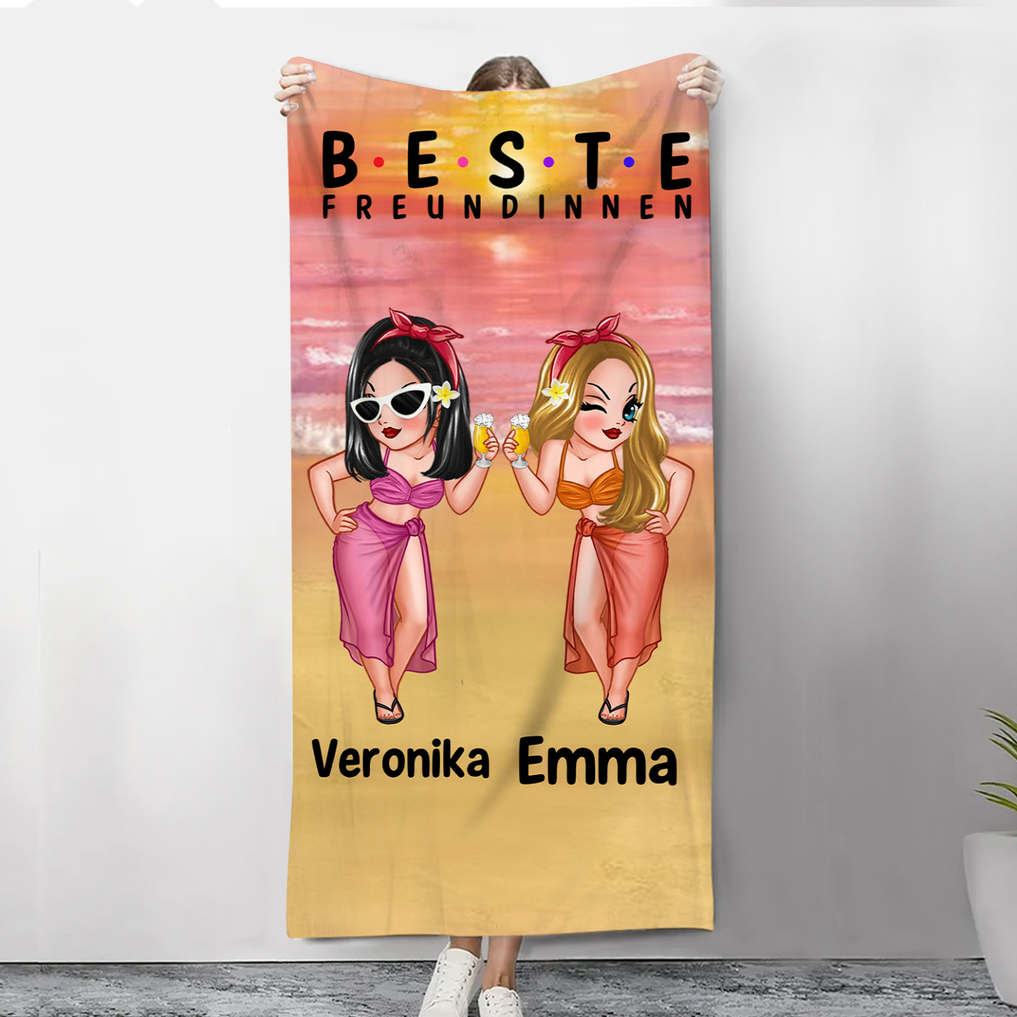 Personalisierte 2 Namen Surfbrett Polyester Somme Strandtuch Badetuch Geschenk für Freundin