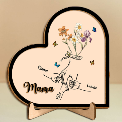 Herz Holzbild-Personalisierte 1-10 Namen & Geburtsblume-Geschenk zum Muttertag