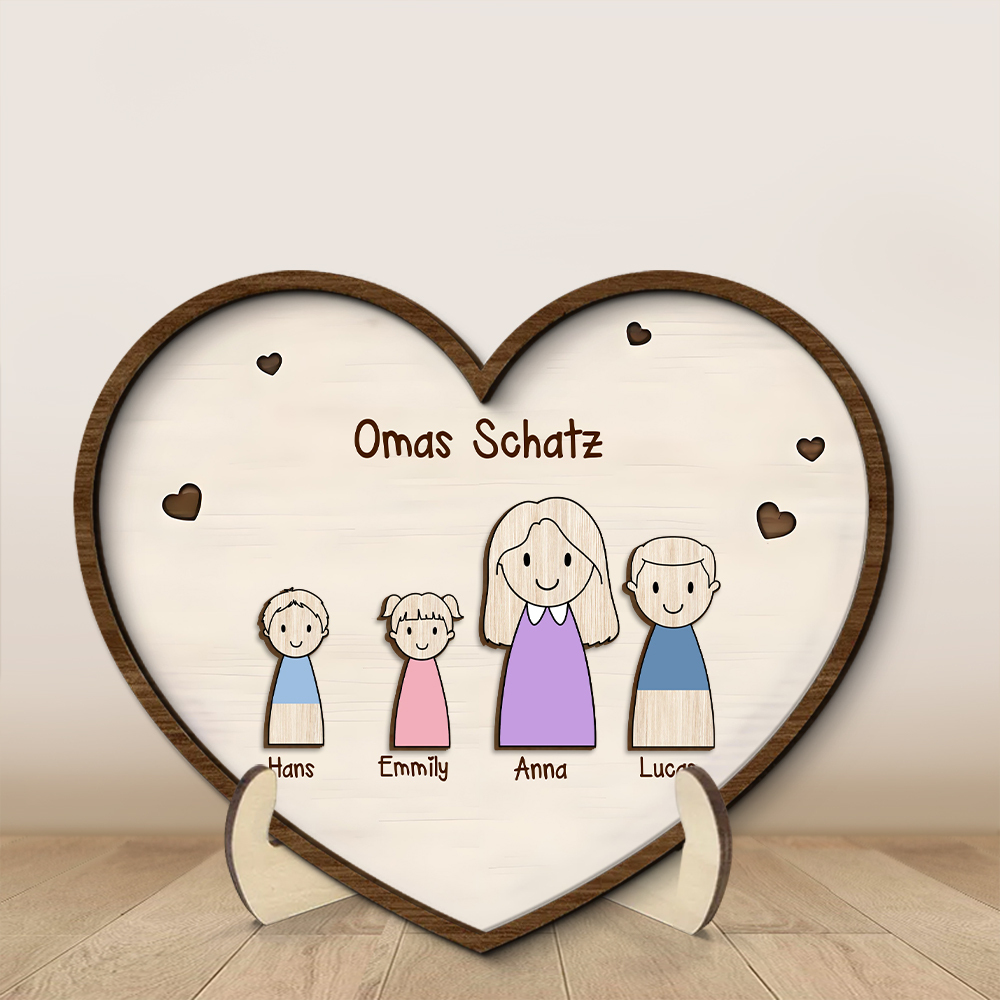 Herz Holzbild-Personalisierte 1-6 Namen & Muster-Omas Schatz-Geschenk zum Muttertag für Mama/Oma