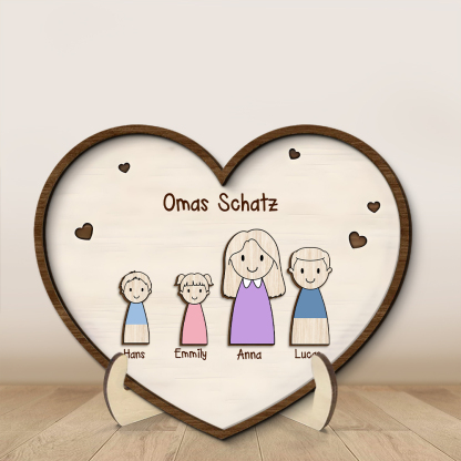 Herz Holzbild-Personalisierte 1-6 Namen & Muster-Omas Schatz-Geschenk zum Muttertag für Mama/Oma